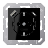 Kištukinis lizdas potinkinis SCHUKO su USB A ir USB C 3A juodos spalvos A - JUNG A1520-15CASW