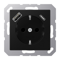 Kištukinis lizdas potinkinis SCHUKO su USB A ir USB C 3A juodos matinės spalvos A - JUNG A1520-15CASWM