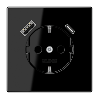 Kištukinis lizdas potinkinis SCHUKO su USB A ir USB C 3A juodos spalvos 16A 250V LS - JUNG LS1520-15CASW