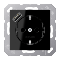 Kištukinis lizdas potinkinis SCHUKO su USB A 2A/3A juodos spalvos 16A 250V A - JUNG A1520-18ASW