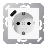Kištukinis lizdas potinkinis SCHUKO su USB A 2A/3A baltos spalvos 16A 250V A - JUNG A1520-18AWW