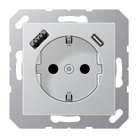 Kištukinis lizdas potinkinis SCHUKO su USB A ir USB C 3A aliuminio spalvos 16A 250V - JUNG A1520-15CAAL