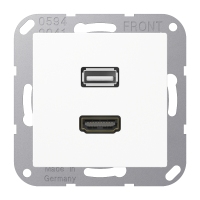 Lizdas potinkinis HDMI ir USB 2.0 baltos spalvos A - JUNG MAA1163WW