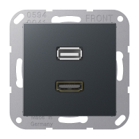 Lizdas potinkinis HDMI ir USB 2.0 antracito matinės spalvos A - JUNG MAA1163ANM
